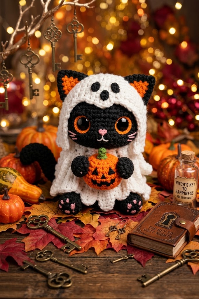 Crochet Halloween Ghost Cat Pattern PDF, Amigurumi Spooky Black Cat PDF, Halloween Crochet Pattern, Cute Spooky Amigurumi Pattern