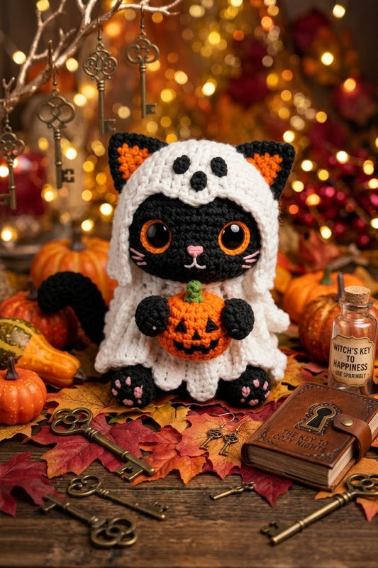 Crochet Halloween Ghost Cat Pattern PDF, Amigurumi Spooky Black Cat PDF, Halloween Crochet Pattern, Cute Spooky Amigurumi Pattern