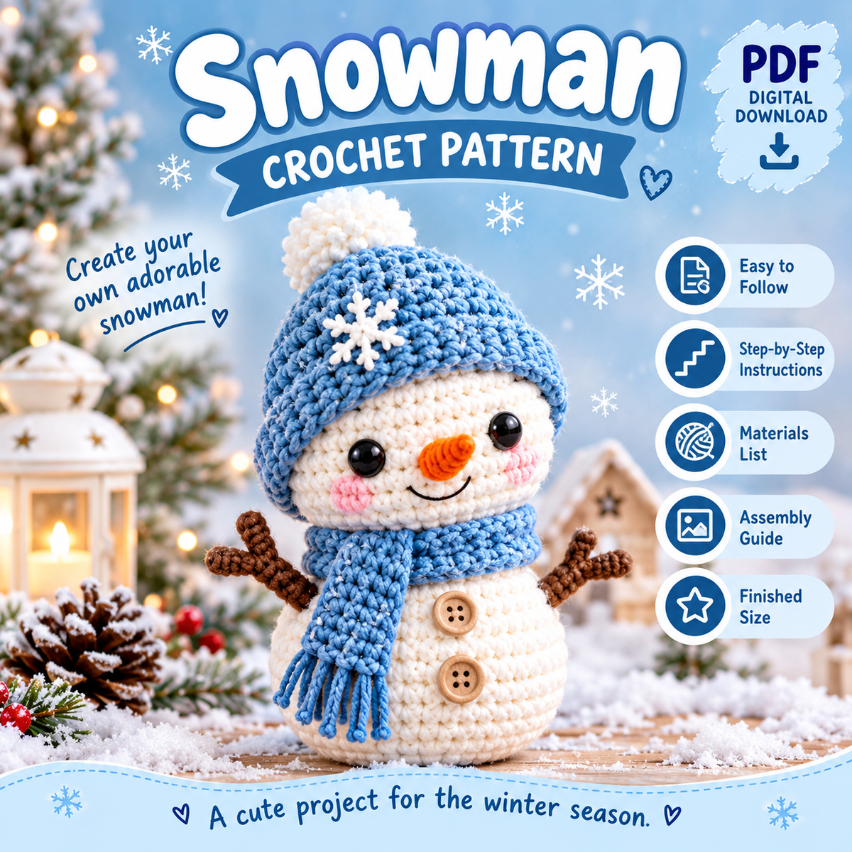 Snowman Crochet Pattern – Amigurumi Snowman PDF Pattern