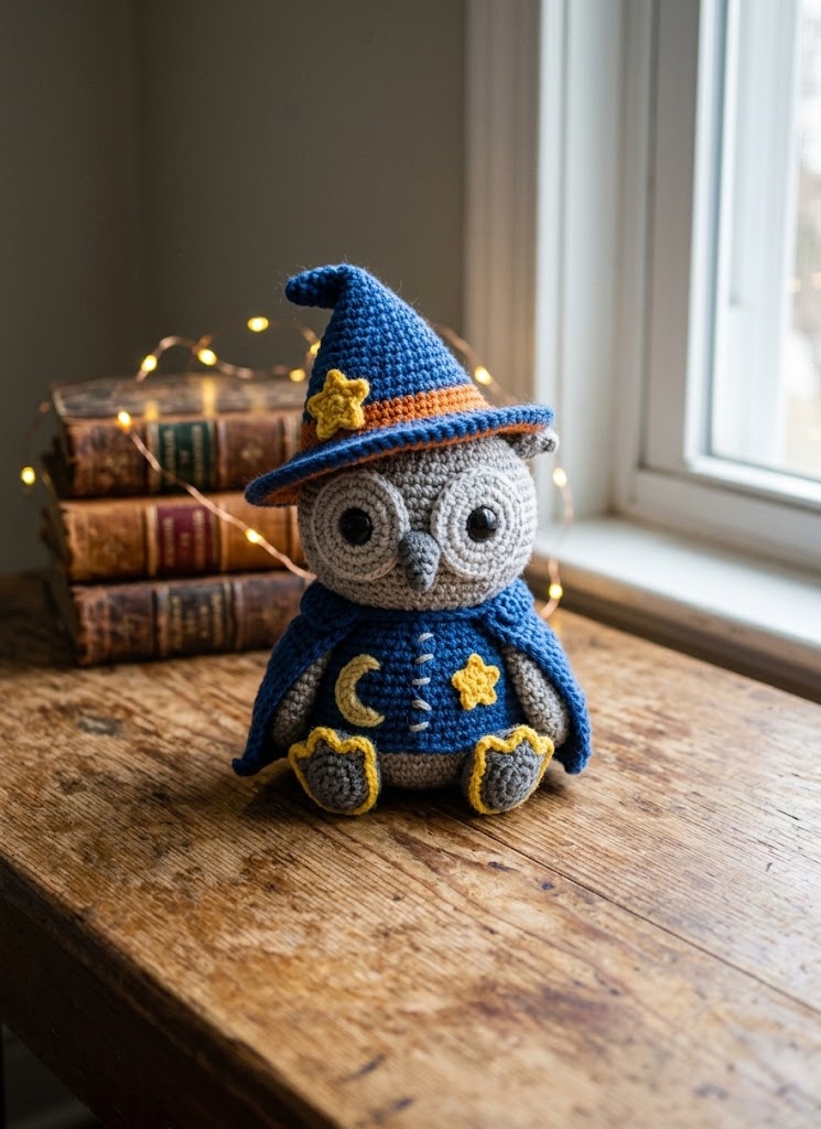 Starlight Reader Owl Crochet Pattern PDF – Wizard Owl Amigurumi Digital Download