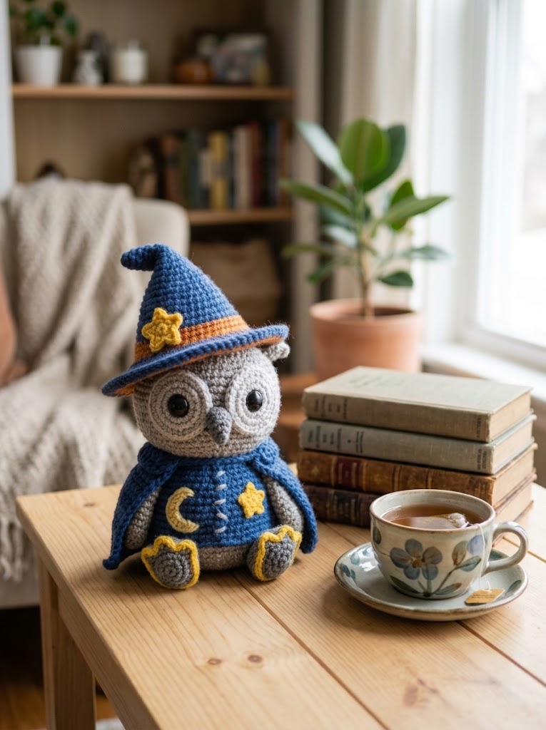 Starlight Reader Owl Crochet Pattern PDF – Wizard Owl Amigurumi Digital Download