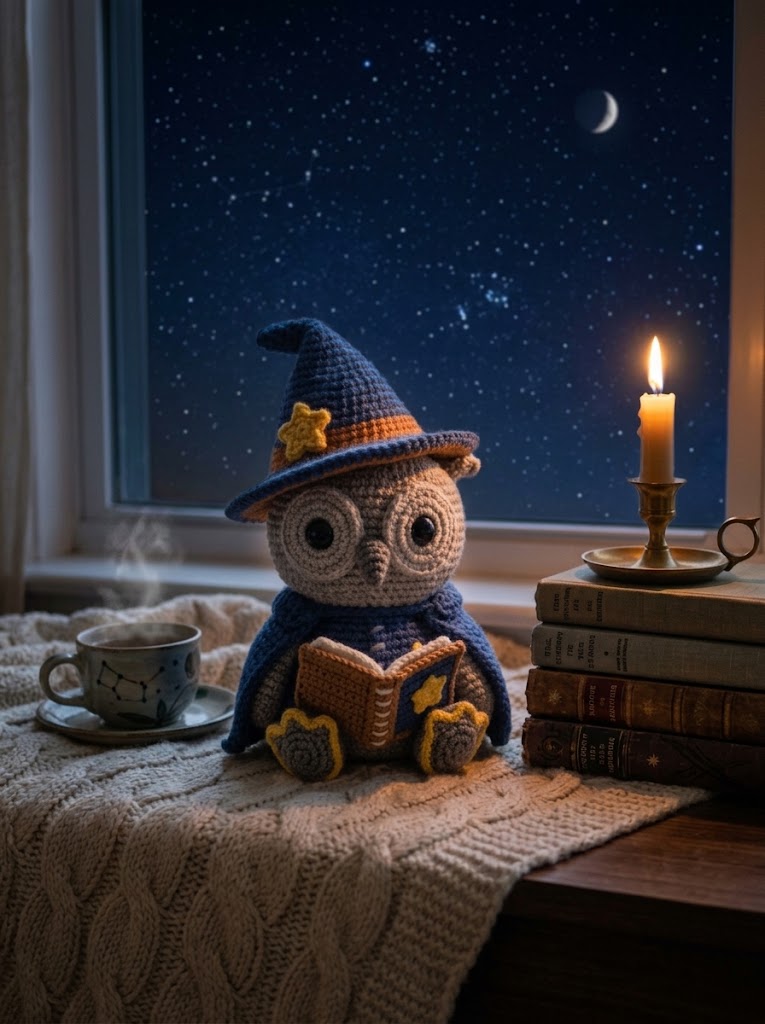 Starlight Reader Owl Crochet Pattern PDF – Wizard Owl Amigurumi Digital Download