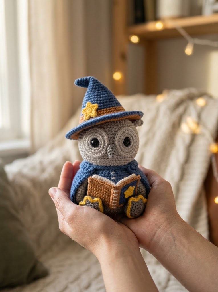 Starlight Reader Owl Crochet Pattern PDF – Wizard Owl Amigurumi Digital Download